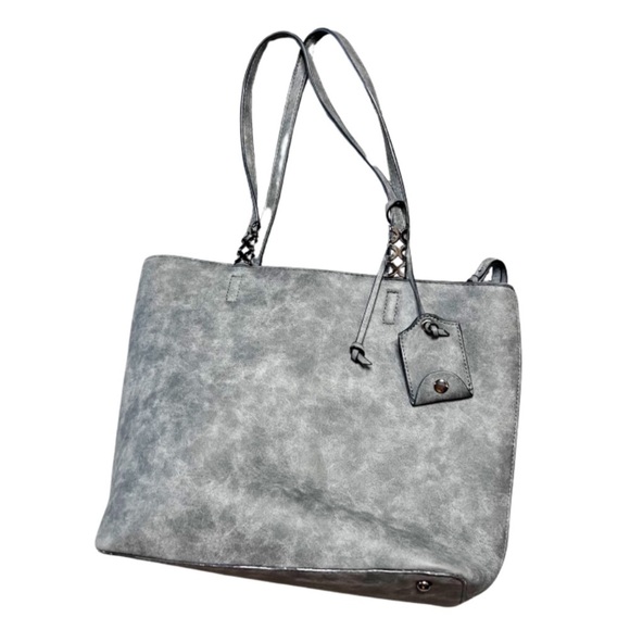 Grey Charming Charlie Large Double Handle Tote Bag Silver Beaded Detail Purse - Picture 2 of 16